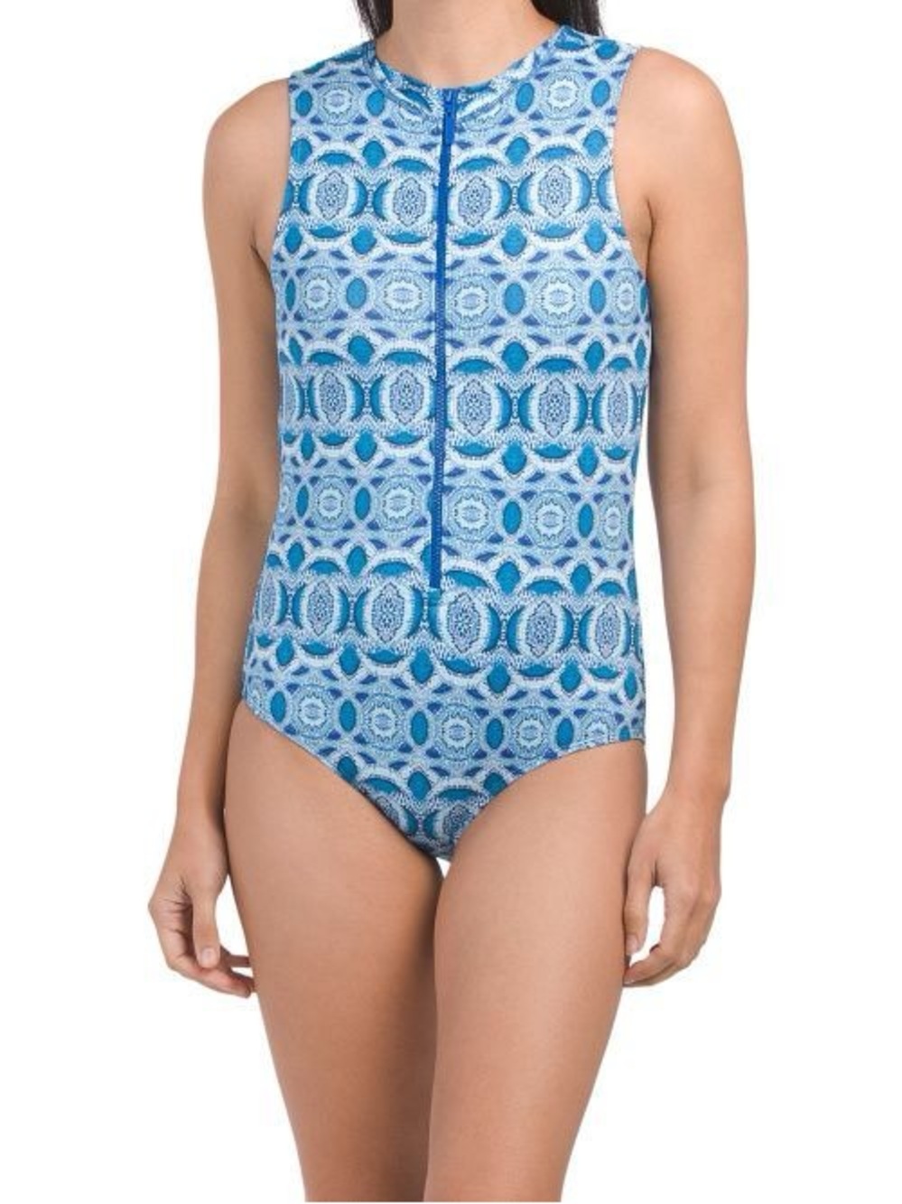 Cabana Life Blue Zip Front One-Piece Swimsuit size M